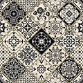 Seamless patchwork in turkish style. Hand drawn background. Azulejos tiles patchwork in black and beige. Portuguese and Spainish Royalty Free Stock Photo